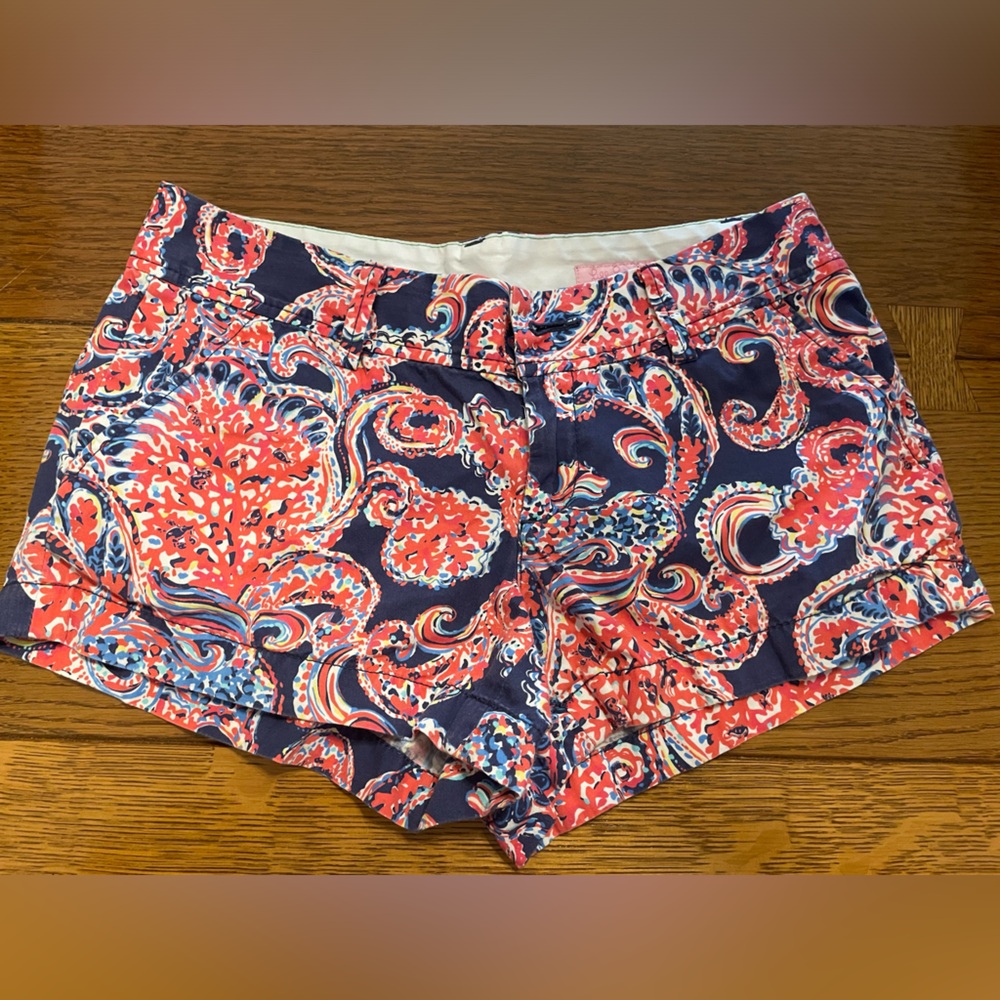Lilly Pulitzer Coral and Navy Paisley High Waist Shorts